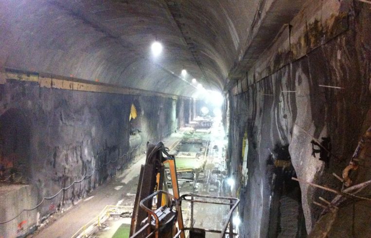 A view of the platforms from the mezzanine, which sits about 65 feet below ground level.