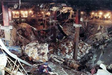The blast from the bomb created a 100-foot crater, several stories deep and several more high.