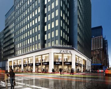 Rendering of the south view of 222 Broadway, home to Zara.