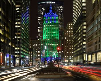 230 Park Avenue in lit in Seattle Seahawks colors for the Super Bowl