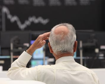 A stock trader at the Frankfurt Stock Exchange.