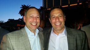 gene spiegelman of cushwake and brother lee spiegelman of ripco at cushman party Brothers Gene Spiegelman of Cushman & Wakefield (left) and  Lee Spiegelman of Ripco at the Cushman party poolside at the Four Seasons Hotel.