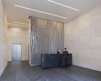 A rendering of the lobby at the renamed 200 West 41st Street. (Neoscape)