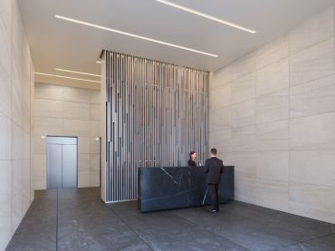 A rendering of the lobby at the renamed 200 West 41st Street. (Neoscape)