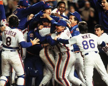 Mets become world champs after winning game 7 of the 1986 World Series against the Boston Red Sox at Shea Stadium. (T.G. Higgins/Getty Images)