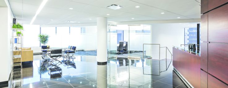 Black floors off-set the predominantly white design of the office for a clean, and highly modern look. “It’s a beautiful space for lawyers,” said Mr. Spector, “who are not used to beautiful space." (Photo: Ben Gancsos)