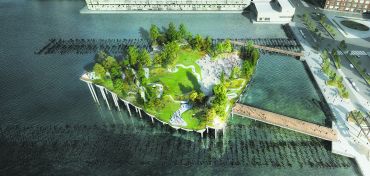 An aerial view of Pier 55 designed by Thomas Heatherwick.