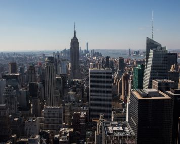 The skyline of Manhattan, seen looking southbound from the top of Rockefeller Center, is seen on March 21, 2014 in New York City. After a cold, unusually snowy winter, spring is finally arriving in New York City.