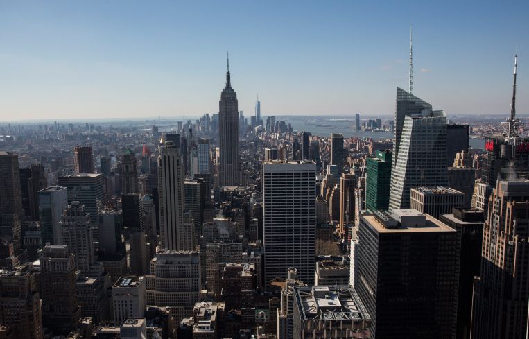 The skyline of Manhattan, seen looking southbound from the top of Rockefeller Center, is seen on March 21, 2014 in New York City. After a cold, unusually snowy winter, spring is finally arriving in New York City.