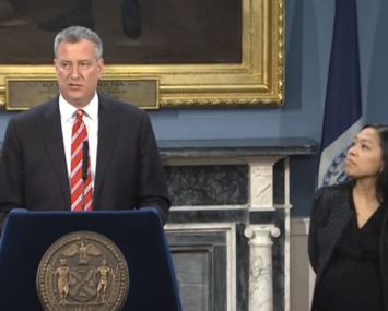 Mayor Bill de Blasio with incoming NYCEDC President Maria Torres-Springer (Screengrab: NYC Mayor’s Office).