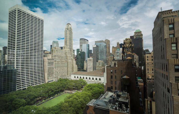 View of the park and surrounding buildings from 7 Bryant Park (Photo: Sasha Mazlov/For Commercial Observer).