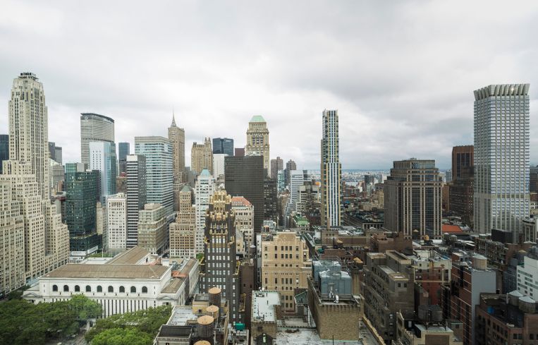 Buildings surrounding Bryant Park in the distance (Photo: Sasha Mazlov/For Commercial Observer).
