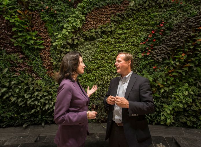 The living wall will be another social gathering spot. (Photo: Sasha Mazlov/For Commercial Observer).