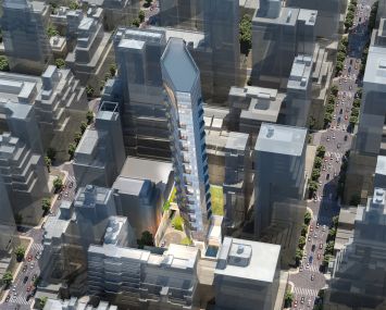 A rendering of 222 West 44th Street (Image: Handel Architects).