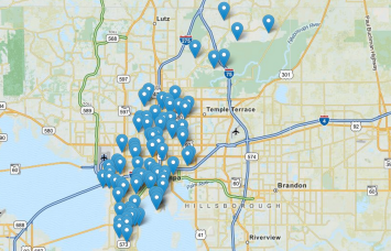 Building permits since 2010 in Tampa, Fla., shown by location, using OpenStreetMap on CivicData.com.