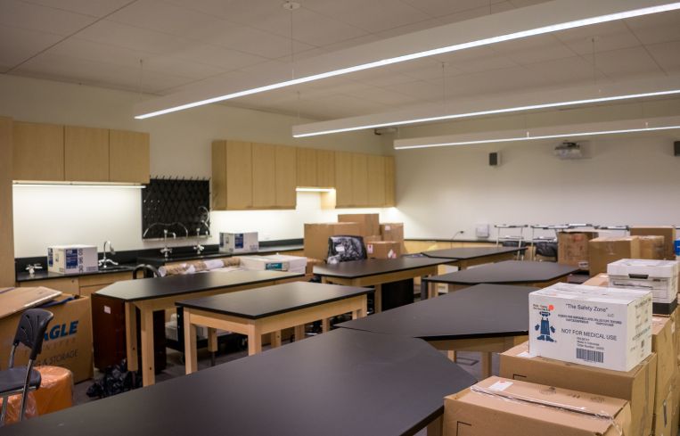 One of the science labs waits to be unpacked (Photo: Jake Naughton).
