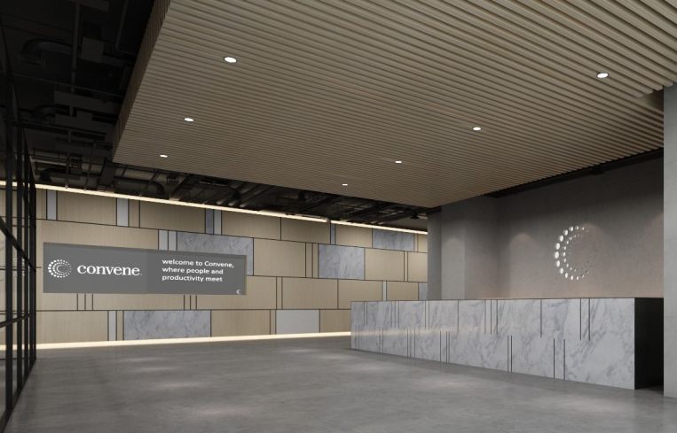 A rendering of the lobby at Convene's space in 237 Park Avenue.