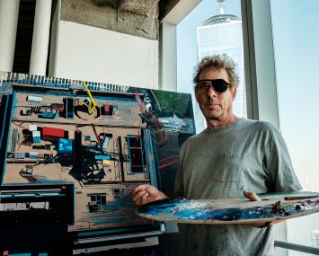 Todd Stone in his studio at the World Trade Center (Photo: Chris Sorenson for Commercial Observer).