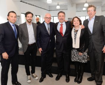 Left to right: Brian Waterman of Newmark Grubb Knight Frank, Tim Tompkins of the Times Square Alliance, Albert Behler of Paramount Group, Jonathan Mechanic of Fried Frank, Ellen Albert of Viacom and William Rudin (Photo: Presley Ann/PMC).