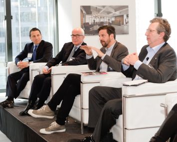 Brian Waterman of Newmark Grubb Knight Frank, Albert Behler of Paramount Group, Tim Tompkins of the Times Square Alliance and William Rudin of Rudin Management Company share their thoughts on the future of Times Square (Photo: Presley Ann/PMC).