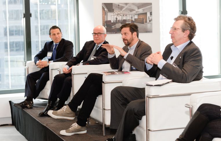 Brian Waterman of Newmark Grubb Knight Frank, Albert Behler of Paramount Group, Tim Tompkins of the Times Square Alliance and William Rudin of Rudin Management Company share their thoughts on the future of Times Square (Photo: Presley Ann/PMC).