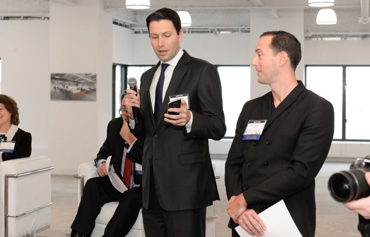 Observer Media CEO Joseph Meyer introduces Commercial Observer's new Realgraph software, which launched last week, as Adam Spagnolo of SGA looked on (Photo: Presley Ann/PMC).