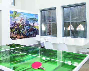 The recreation room on the rooftop of 285 Madison Avenue has a kitchen and Ping-Pong table (Photo: Kaitlyn Flannagan/ For Commercial Observer).