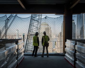 While construction of 2 World Trade Center has to wait for a new anchor tenant, work at 3 World Trade Center is well under way and slated to top out this summer (Photo: Sasha Maslov/for Commercial Observer).