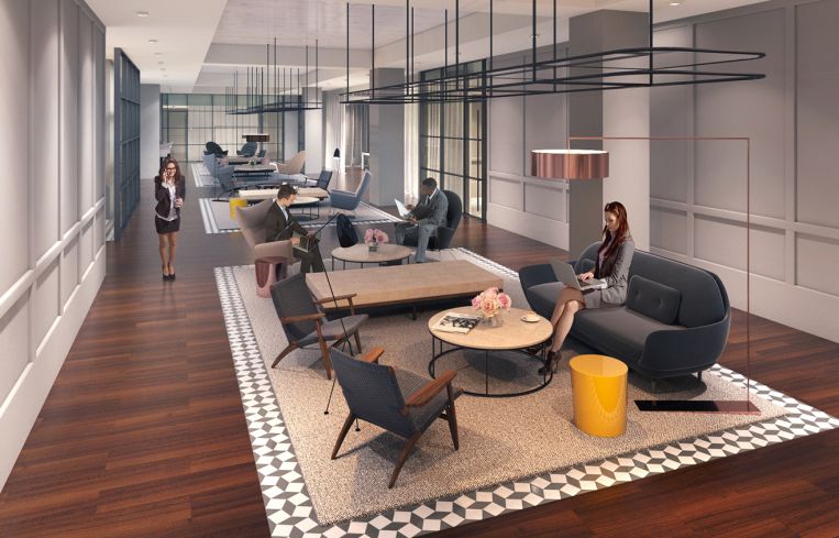 The lounge at "The Club" will make for comfortable social gatherings (Rendering: Real Estate Arts).