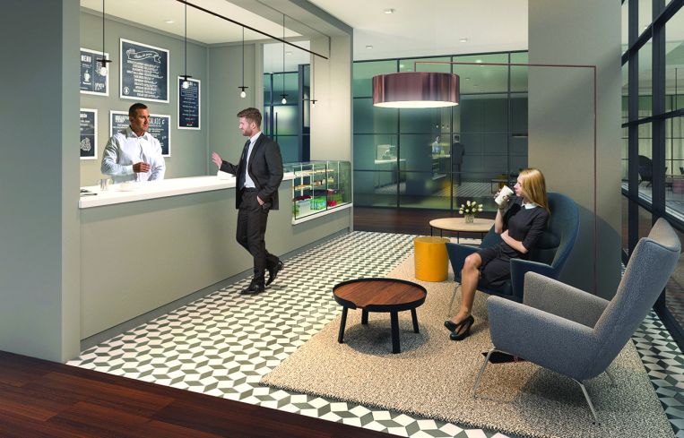 The grab and go bistro in "The Club" (Rendering: Real Estate Arts).