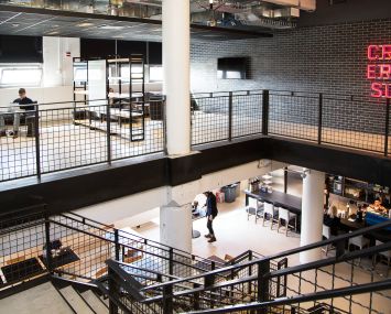 The staircase connecting the two floors (Photo: Kaitlyn Flannagan/  For Commercial Observer).
