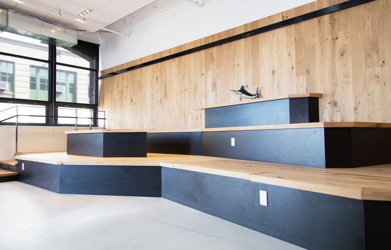 The wooden bleachers for social gatherings and yoga (Photo: Kaitlyn Flannagan/ For Commercial Observer).