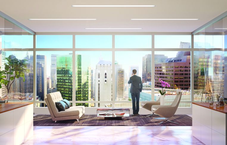 Equity Office plans to open up the windows to reveal full floor-to-ceiling views (Rendering: Real Estate Arts).