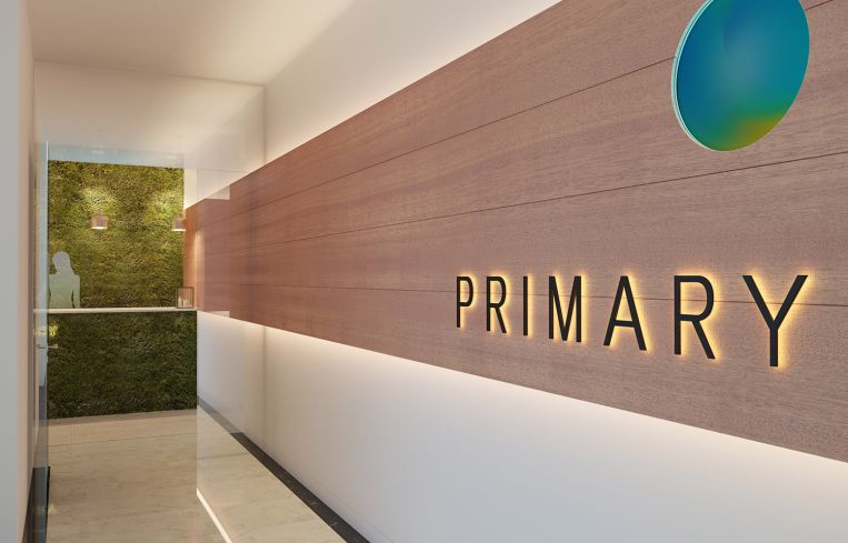 The wood and green walls are elements that reflect Primary's focus on health (Rendering: Primary).