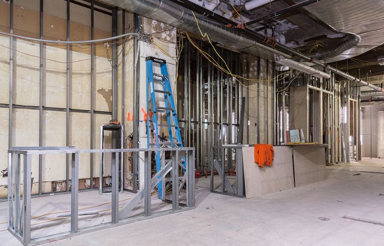 The frame of the kitchen, which will serve healthy snacks and organic food catered by Dig Inn (Photo: Kaitlyn Flannagan/ For Observer).