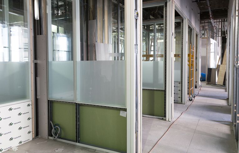 Enclosed suites under construction at Primary's office space (Photo: Kaitlyn Flannagan/ For Observer).