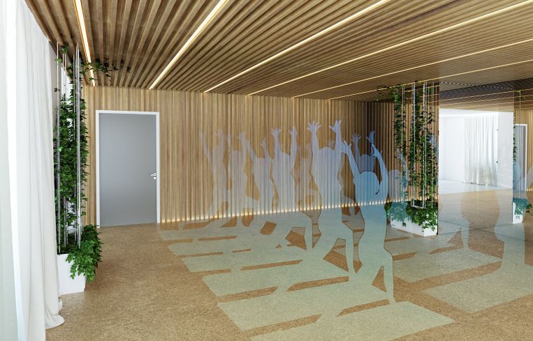 The fitness studio will host more than 30 classes a week (Rendering: Primary).