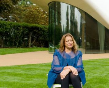 Zaha Hadid, who died on March 31, 2016, outside her design for an extension of the Serpentine Sackler Gallery in London in 2013 (Leon Neal / AFP / Getty Images).