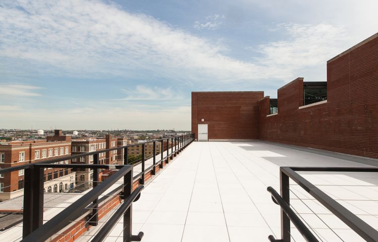 A rooftop terrace was built for the future tenants of the fourth and fifth floors at 95 Evergreen Avenue. (Photo: Emily Assiran/Commercial Observer).