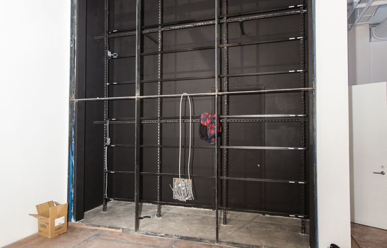 Where the 8,400 Schlitz beer bottles will be placed in the lobby of 95 Evergreen Avenue. (Photo: Emily Assiran/Commercial Observer).