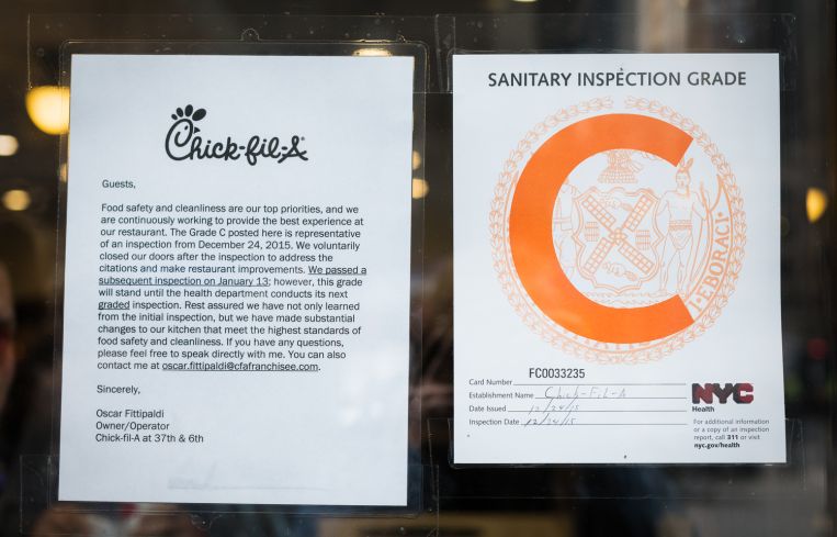 Chick-fil-A at 1000 Avenue of the Americas in Manhattan received a "C" during its last graded health inspection (Photo: Kaitlyn Flannagan/Commercial Observer).