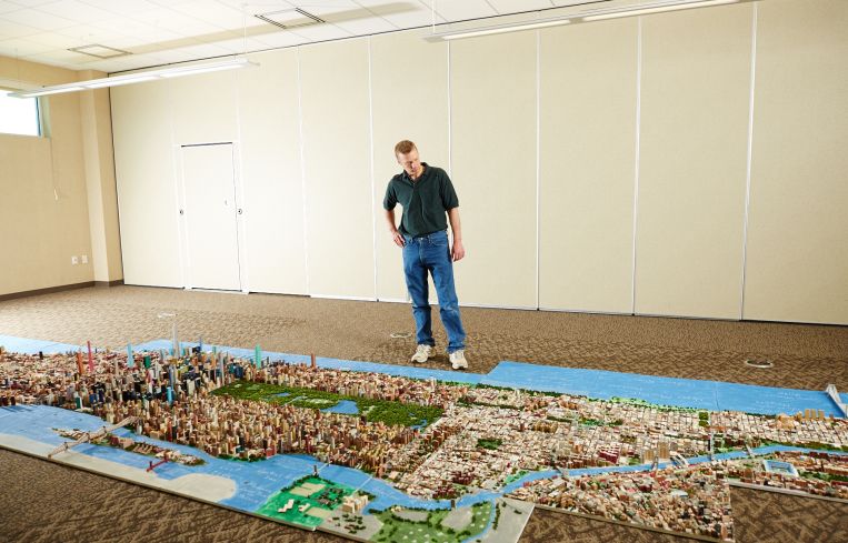 Mr. Macken's mini-Manhattan measures 30 feet in length (Photo: Yvonne Albinowski/ For Commercial Observer).