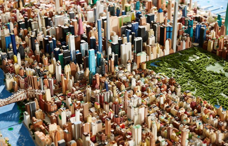 The cluster buildings near Central Park on the model (Photo: Yvonne Albinowski/ For Commercial Observer).