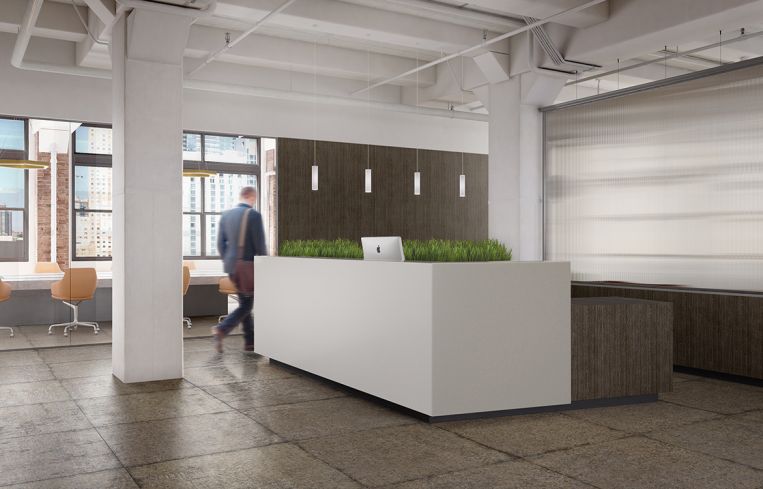 The reception desk on the 11th floor (Rendering:
William Macklowe Company).