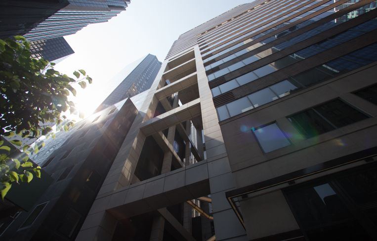 The facade of 120 West 45th Street and its 175-foot tall (Photo: Aaron Adler/For Commercial Observer).Observer