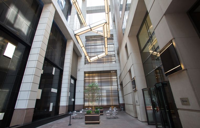 The atrium of 120 West 45th Street (Photo: Aaron Adler/For Commercial Observer).