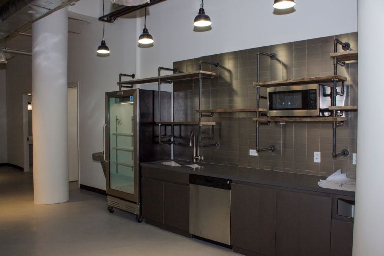 The common kitchen on the third floor will be an amenity for tenants that take prebuilt spaces on that floor (Photo: Jemma Dilag/ For Commercial Observer).