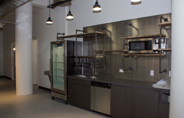 The common kitchen on the third floor will be an amenity for tenants that take prebuilt spaces on that floor (Photo: Jemma Dilag/ For Commercial Observer).