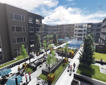 A rendering of the courtyard at AVE Florham Park.