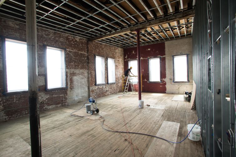 The third floor features a unit with more than 20-foot ceiling heights (Photo: Aaron Adler /for Commercial Observer).